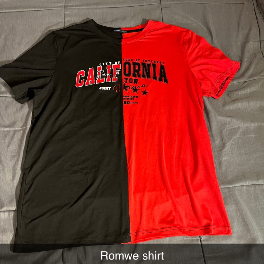 ROMWE Black and Red Short Sleeve Tees